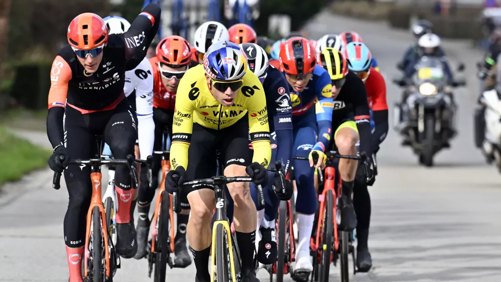Søren Wærenskjold wins the sprint at Omloop Het Nieuwsblad in which Van Aert finishes outside the top 10