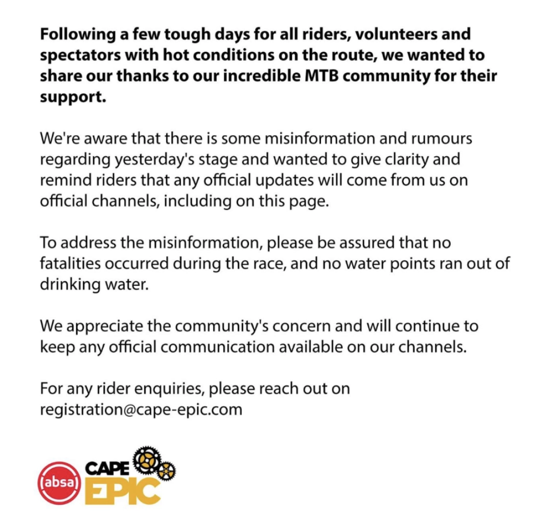 Tragedy at the Absa Cape Epic 2025: a rider dies during the competition