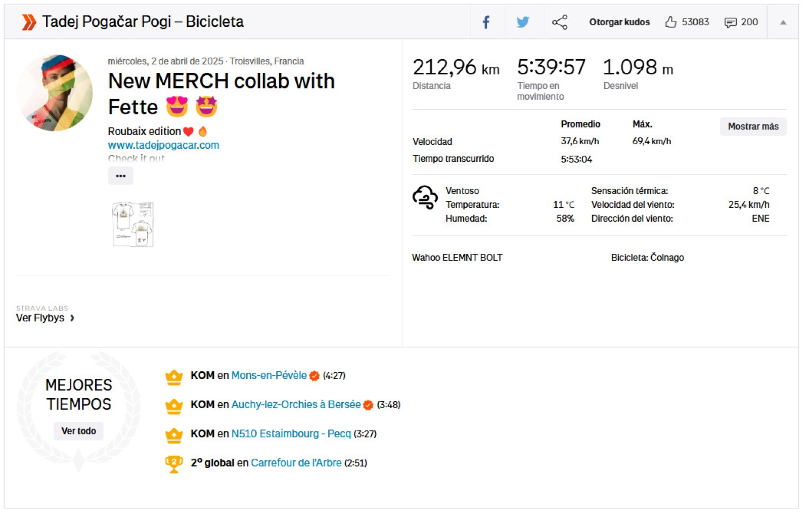 Pogacar is already collecting KOM for Paris-Roubaix