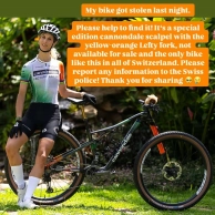 Jolanda Neff's bike is stolen and she asks for collaboration to recover it