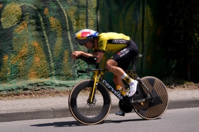 Primoz Roglic wears pink in the Giro d'Italia after a time trial won by Joshua Tarling