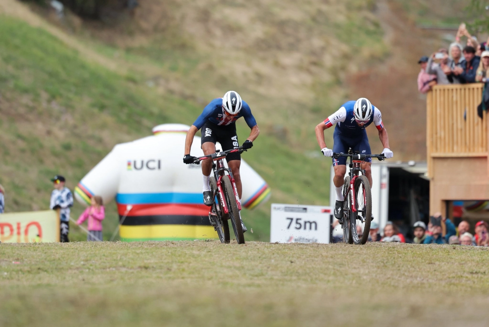 Koretzky made a comeback on the last lap and beat Blevins to win the XCC World Championship at the finish line