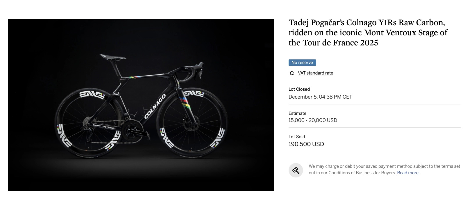 Craze broke out in the last hours and 160,000€ were paid for Pogacar's bike