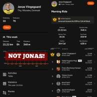 A fake "Vingegaard" on a motorcycle takes the KOM from Pogacar