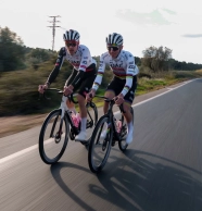 The UAE Team uses a motorcycle to protect Pogačar during his training sessions