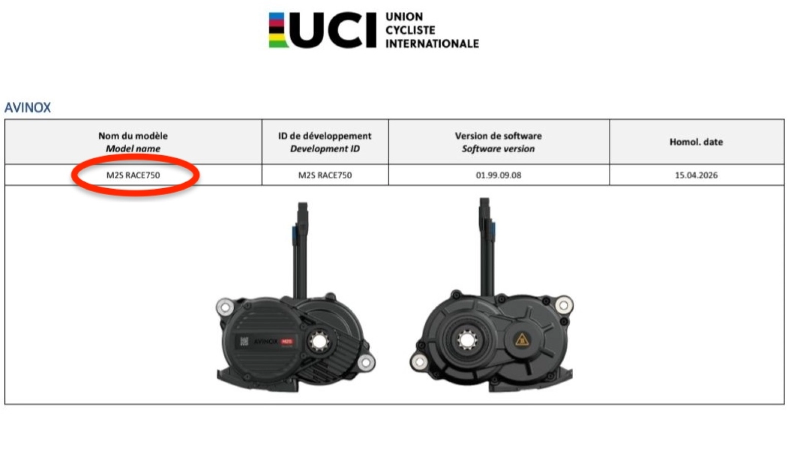 La UCI obliga a Avinox a recortar su M2S para competir con una versión RACE750