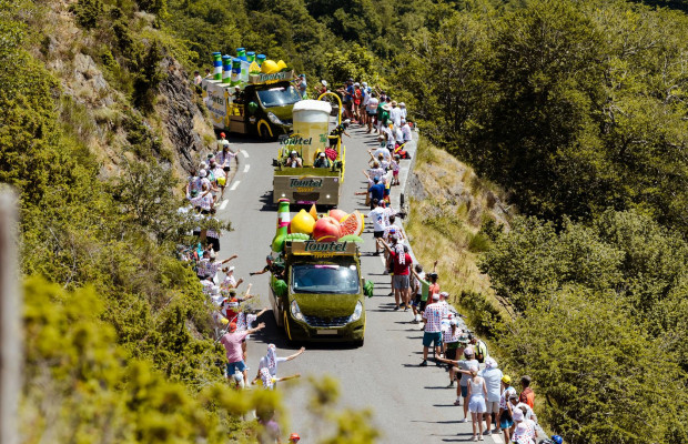 A vehicle from the Tour de France caravan crashes into the crowd, leaving eight people injured