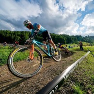 Koretzky competed in the Leogang Short Track wearing road cycling shoes