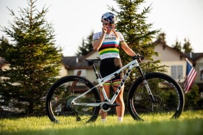 Evie Richards' Trek Supercaliber Rainbow Edition