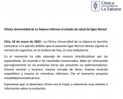 Egan Bernal ingresado con varias fracturas y neumotórax tras sufrir un accidente con un autobús