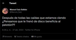 Manolo Saiz twitter frenos de disco