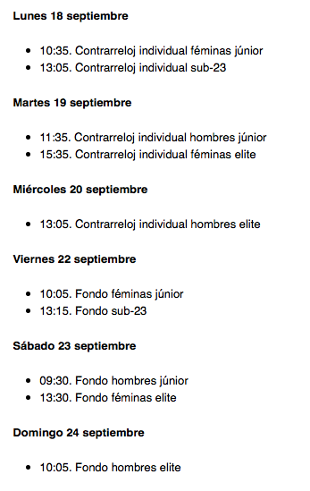 Mundial de Ciclismo 2017 en Bergen: horarios, favoritos y recorrido