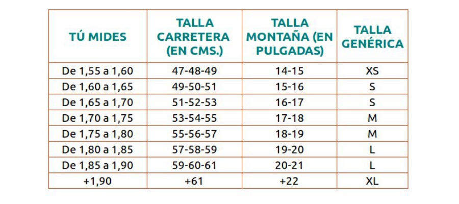 talla de bicicleta