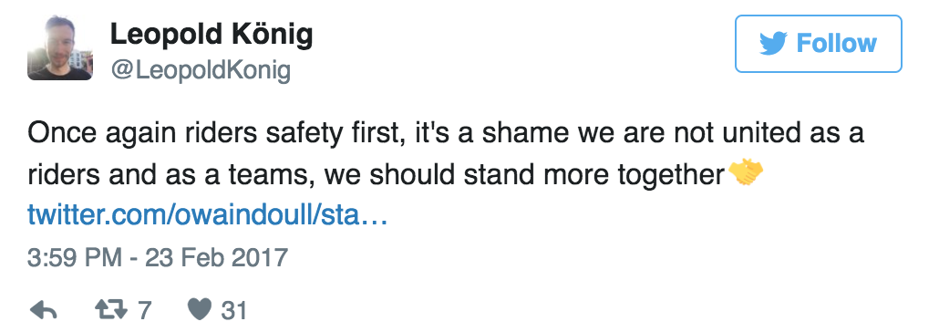 Un ciclista del Team Sky sufre un corte por un freno de disco en el Abu Dhabi Tour