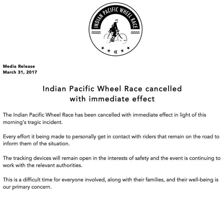 Indian Pacific Wheel Race cancelada